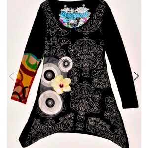 DESIGUAL Womens Tunic Size L Cotton Viscose Jersey Blouse Top